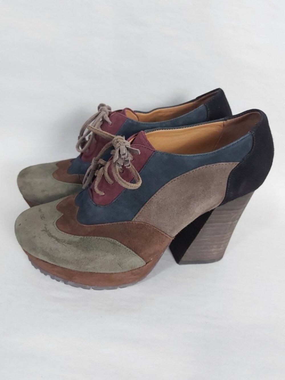 Earthies Skelling Funky Colorblock Block Chunky Heels Laceup Platform Booties 6